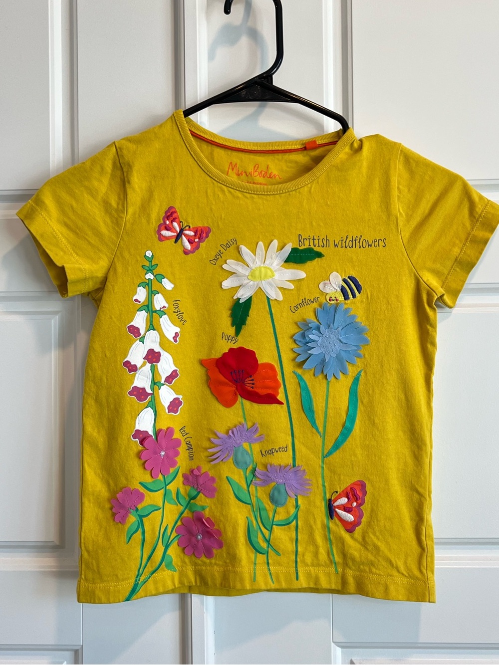 Mini Boden Yellow British Wildflowers Short Sleeve Tee Size 7-8